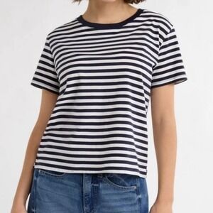 Free Assembly Womens Navy Stripe Short Sleeve Crop Box Tee Size 4X
